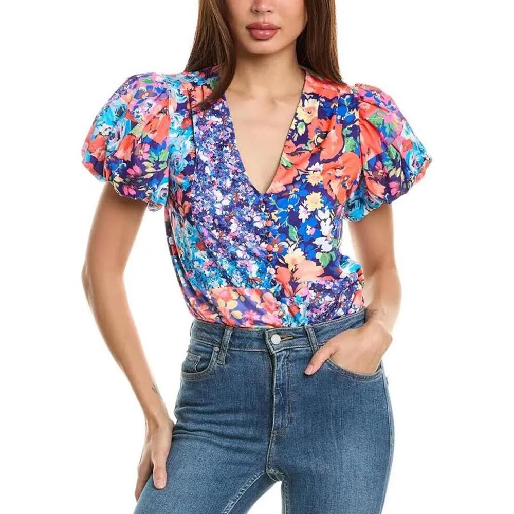 Nordstrom-AFRM- XS Fanny Floral Puff Sleeve Bodysuit